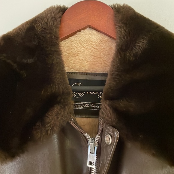 Vintage Sears Men’s Brown Leather Flight Style Jacket, 40 Regular - Picture 3 of 16